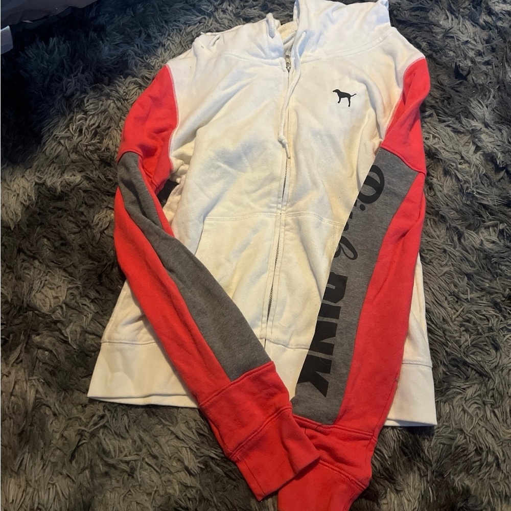 PINK white, gray and pink zip up
